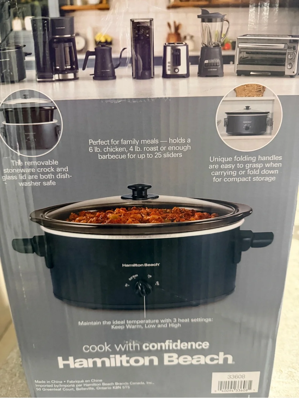 Hamilton Beach Black Slow Cooker with Folding Handles and Glass Lid
